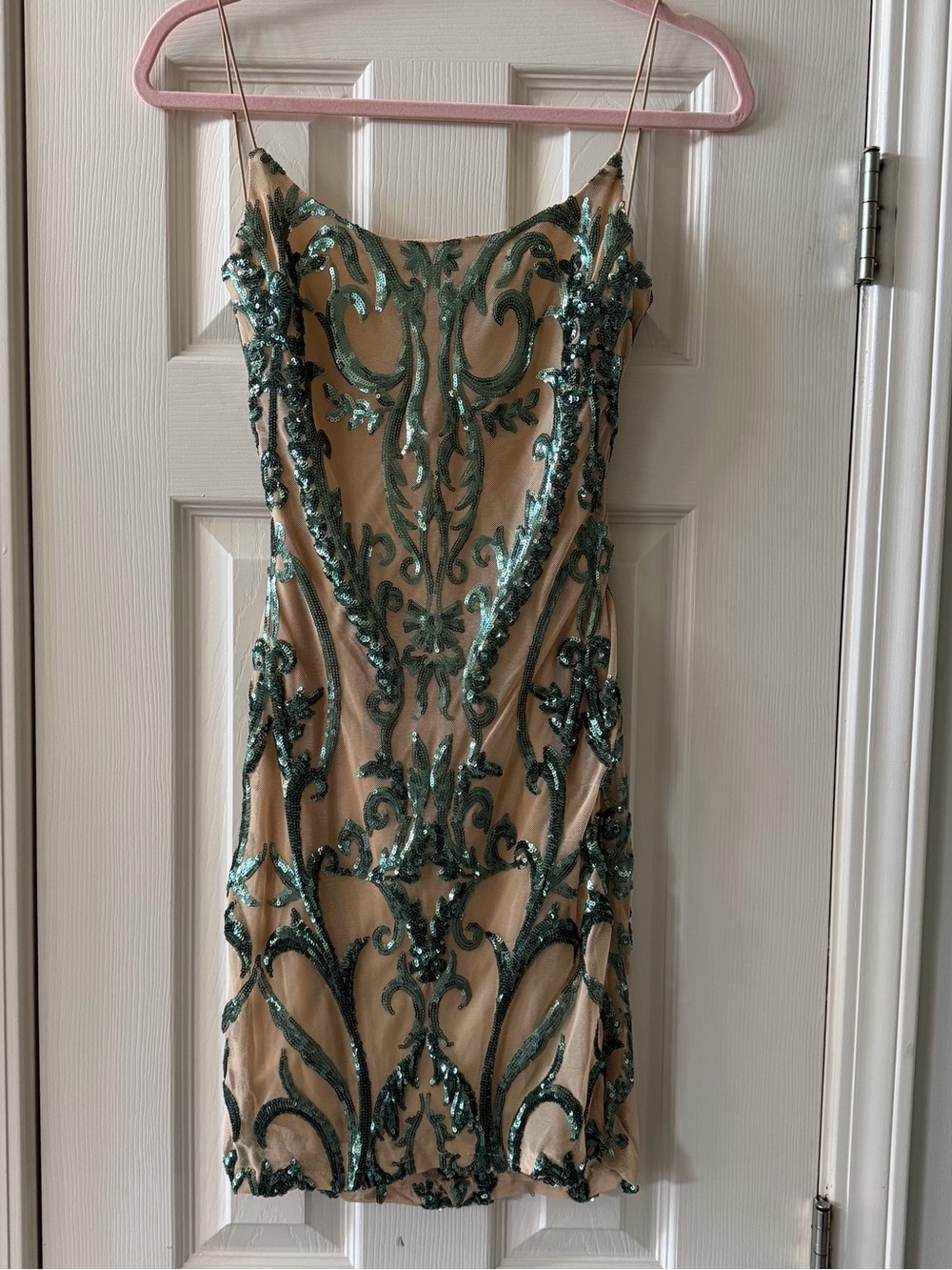 Windsor Green Sequin Damask Scroll Mini Dress S EUC